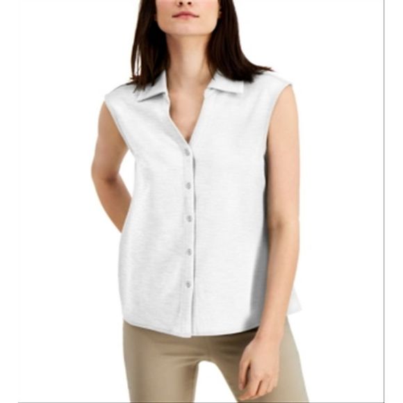 Alfani Women's White Solid Sleeveless Blouse Size Medium main image 0